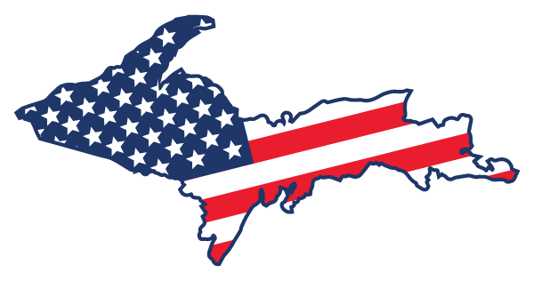 Michigan UP with flag background